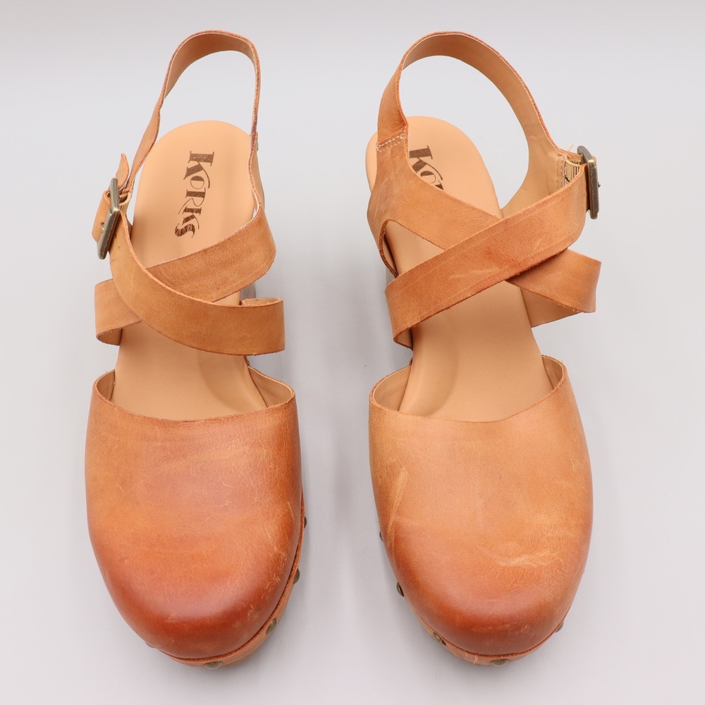 Korks Abloom Strappy Platform Slingback Pump Platform Clogs Size 11M Tan Studded - Picture 2 of 9